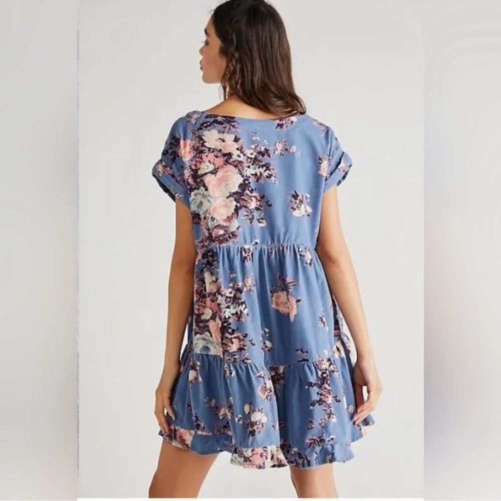 Free People Harper Mini Dress Micro Corduroy Blue Combo